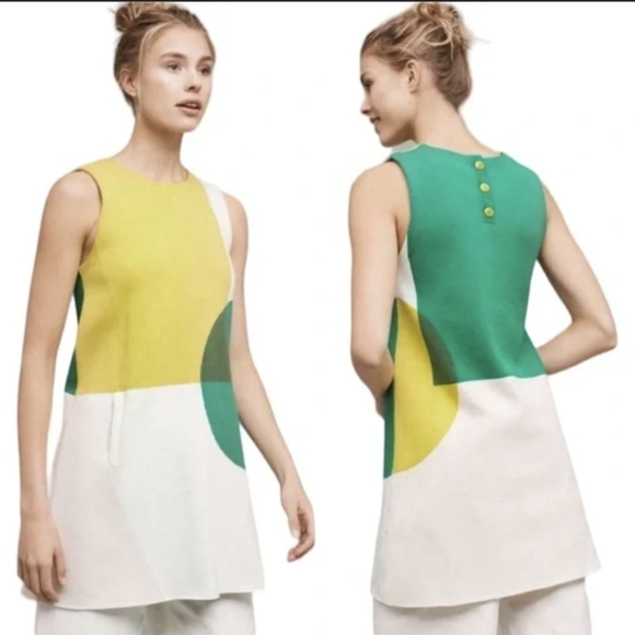 Anthropologie Moth Mini Dress Knit Sleeveless Tunic Green Retro 70s Colorful S/M - Picture 3 of 13